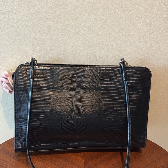 Robinson’s leather Crossbody bag reptile/ croc imprint black gold tone HW EUC - Picture 7 of 17